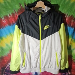 Nike Boys Colorblock Windbreaker Jacket in Black, White & Neon Yellow